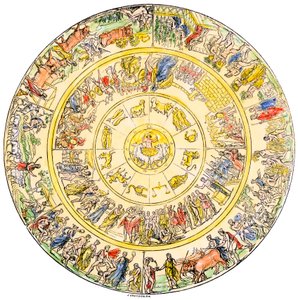 Görög mitológia: Achilles, a trójai háború hőseinek pajzsa - Kolorizált metszet 19. század - Shield of Achilles, Greek hero in the Trojan Wars - Hand-colored woodcut of a 19th-century illusztráció.