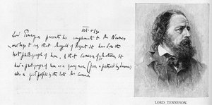 Lord Tennyson kézírása és aláírása (litó, toll és tinta papíron) alkotó: Unbekannt