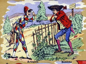 Harlekin és Bobeche. Illusztrált ábécé. A képek a XX. század elején Jarville-Nancyben újra egyesültek. Mérete: 40x29 cm. Litográfia bisztre alapon alkotó: William M. Timlin
