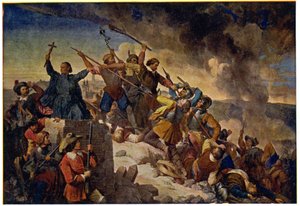 Történelem. Csehország (Csehország). Harmincéves háború. Prága védelme a Hans Christoff von Königsmarck vezette svéd hadsereg előtt, július 25. alkotó: Unbekannter Künstler