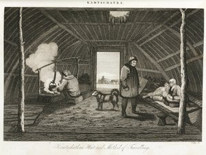Kamcsatka kunyhó (Oroszország szélső keleti félszigete) és szállítószán, 1810 körül alkotó: Unbekannt