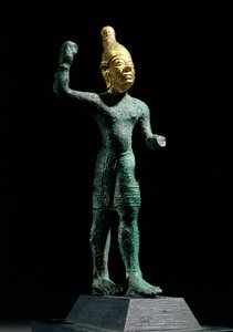 Baal viharisten bálványa, Szíriából, bronzkorból (i.e. 1350-1250 körül) (bronz és arany) alkotó: Unbekannt