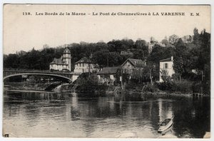 Ile de France, Val de Marne (94), La Varenne: a Marne partja és a Chennevieres hídja, a Chateau des Rets - Képeslap 1910-1919 alkotó: Unbekannt