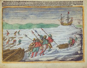 Illusztráció: Willem Barents keresése egy északi átjáró megtalálásához, Novaja Zembya, Északi-sarkvidék alkotó: Unbekannter Künstler
