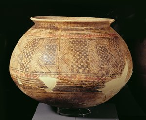 Halaf stílusú geometrikus díszítésű tégely, ie 4500 körül (terrakotta) alkotó: Unbekannt