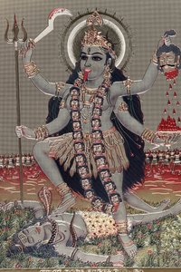 Kali: Az idő, a teremtés, a pusztítás, az erőszak és a hatalom hindu istennője.