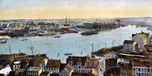Kiel, Németország - kilátás a kikötőre a Nicolaikirche felől alkotó: Unbekannter Künstler