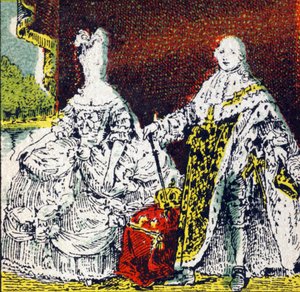 XVI. Lajos francia király és Marie Antoinette királyné. Metszet a „Histoire de France”-ban. A Louit megbízásából kiadott reklámképsorozat, 24 rue d