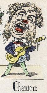 C betű: énekes. A keleti mese ábécéje. Az Epinal képalkotása, 1890 körül. Népszerű sorozat. 8 oldalas kis füzet. Mérete: 205x150 mm. Sablonos fametszetek metierek témájában alkotó: Unbekannt