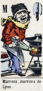 M betű: "Brown, Brown of Lyon". Ábécé "Gyermekek mulatsága". Epinal képalkotása, 1890 körül. Népszerű sorozat. 8 oldalas kis füzet alkotó: Unbekannt