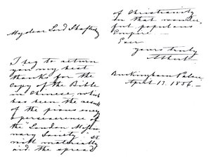 Albert, herceg hitves levele Anthony Ashley-Coopernek, Shaftesbury grófjának, amelyben megköszöni neki a Biblia kínai nyelvű példányát, amelyet a Buckingham-palotából írt. alkotó: Unbekannt