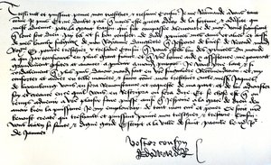 IV. Edward király levele II. Ferencnek, Bretagne hercegének, amelyben segítséget kér királyságának visszaszerzéséhez, amelyet Saint-Polban írt január 9-én. alkotó: Unbekannt