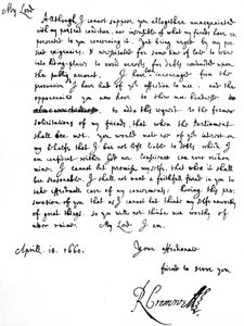 Richard Cromwell levele George Moncknak, amelyben arról számol be, hogy „jelenlegi szükségletei” arra kényszerítik, hogy „búvóhelyekre vonuljon vissza, hogy elkerülje az állami számlán kötött tartozások letartóztatását”, és segítséget kér, április 18. alkotó: Unbekannt