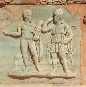 Líbia, Történelmi Tripolita, Ókori Sabratha, Színház, A dombormű részlete alkotó: William M. Timlin