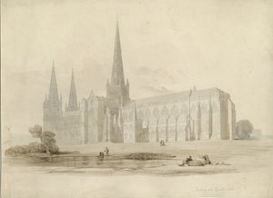 Lichfield katedrális – Délkeleti nézet: rajz és mosás, nd [?19. század] alkotó: Unbekannt
