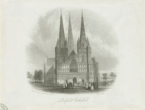 Lichfield katedrális – nyugati front: acélmetszet, nd [c 1842] alkotó: Unbekannt