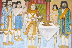 Buddha élete Sziddhártha Gautama herceg a kardozás, a birkózás és az íjászat bajnoka lett Siem Reapben, Kambodzsában alkotó: Unbekannt
