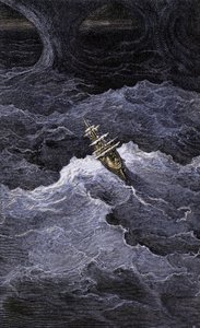 Irodalom: Irodalom: Csónak a tenger közepén. Samuel Taylor Coleridge (1772-1834) "Rime of the Ancient Mariner" című regényének illusztrációja. Színes metszet Gustave Dore illusztrációja után. alkotó: Unbekannter Künstler