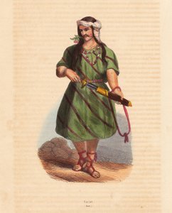A karen törzs embere (Karene vagy Karyang) (Burma, Mianmar) - A dél-burmai karen (Karian) törzs embere - Kézzel színezett fametszet Auguste Wahlen, Jean Francois Nicol álnevének "Mores, Uses et Costumes de tous les Peoples du Monde, Asia" című művéből. alkotó: Unbekannter Künstler