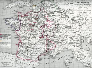 Franciaország térképe VII. Károly király idején és az angolok kiűzése után 1422 és 1461 között (Franciaország térképe VII. Károly király idején) Tábla Houze "Atlas Universel" című művéből. alkotó: Unbekannter Künstler