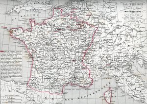 Franciaország térképe XVI. Lajos király uralkodása alatt 1774-től 1793-ig (Franciaország térképe XVI. Lajos király idején) Houze "Atlas Universel" című művéből származó térkép. alkotó: Unbekannter Künstler