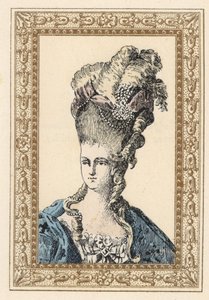 Marie Antoinette, XVI. Lajos francia király felesége, díszes, szalagokkal és gyöngyökkel koronázott frizurában. alkotó: Unbekannter Künstler