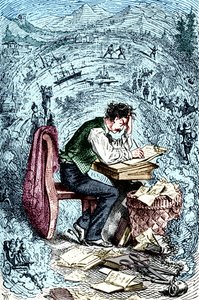 Mark Twain a „The Innocents Abroad” című könyvét írja, először 1869-ben jelent meg. Amerikai szerző: 1835. november 30., 1910. április 21. alkotó: Unbekannt