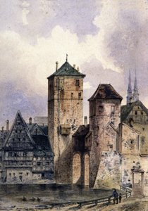 Középkori város a Rajnán, 1850-1900 körül (akvarell) alkotó: Unbekannter Künstler