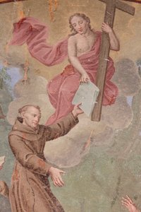 Saorge kolostor 18. századi freskó, amely Assisi Szent Ferenc életét ábrázolja, Saorge, Franciaország alkotó: Unbekannt