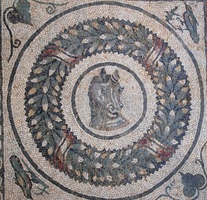 A peristyle mozaikja. A ló fejét ábrázoló részlet. 3. - 4. század. Casale római villa, Szicília. UNESCO helyszín.