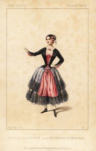 Elisabeth Augustine Bressant asszony mint Nini Pompon a Lockroy és Wailly által rendezett Les Deux Compagnons du Tour de France című darabban, Theatre des Varietes alkotó: Unbekannter Künstler