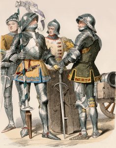 A Duche de Bougogne (Franciaország) nemes lovagjai, páncélban és fegyverben, ágyúval alkotó: Unbekannter Künstler