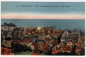 Normandia, Calvados (14), Trouville: panorámás kilátás a kaszinóra és a mólókra - Képeslap, 19. század vége-XX. század alkotó: William M. Timlin