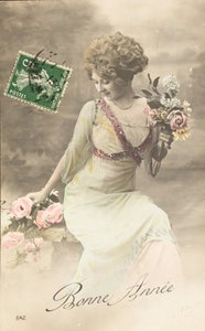Régi képeslap/Boldog évet/Kívánság/Woman Belle Epoque alkotó: William M. Timlin