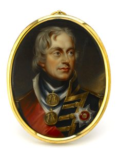 Festett miniatúra, amely Horatio Nelson ellentengernagyot (1758-1805) ábrázolja. Rézből és zománcból készült medálra szerelve, 19. század eleji, Henry Pierce Bone (1779-1855) portréja. alkotó: Unbekannter Künstler
