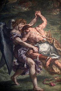 Eugene Delacroix festménye a Saint Sulpice-bazilikában, Párizs: Jákob az angyallal harcban, Párizs, Franciaország alkotó: Unbekannt