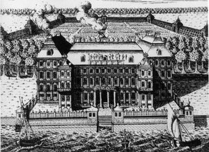 A-palota, Mensikov a Vaszilij-szigeten: Az egyik első épület Szentpéterváron (1711-1716), A metszet, Zubov (1717), Oroszország. alkotó: Unbekannt