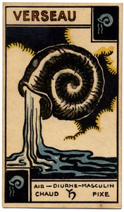 Paranormális. Asztrológia. Vízöntő (a Vízhordozó). Asztrológiai kártya a következőtől: Le Tarot Astrologique (Asztrológiai Tarot), Georges Muchery, Franciaország alkotó: Unbekannter Künstler