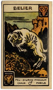 Paranormális. Asztrológia. Kos (a kos). Asztrológiai kártya a következőtől: Le Tarot Astrologique (Asztrológiai Tarot), Georges Muchery, Franciaország alkotó: Unbekannter Künstler