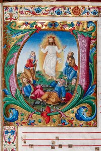 Piccolomini Könyvtár: kóruskönyv, cod. 29.13, ff. 30r „Átváltozással”, firenzei illuminátorral. Részlet. alkotó: Unbekannter Künstler