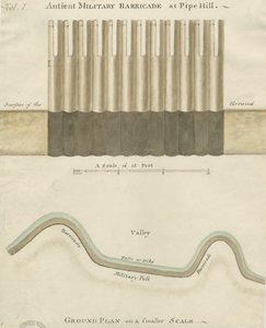 Pipehill – Katonai barikád: akvarell rajz, nd [1749-1823] alkotó: Unbekannt