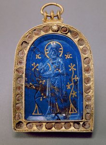 Hordozható ikon, valószínűleg középkori (lapis lazuli) alkotó: Unbekannt