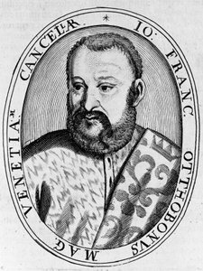 Francesco Ottoboni (XVI. század), velencei nagykancellár portréja, metszet alkotó: William M. Timlin