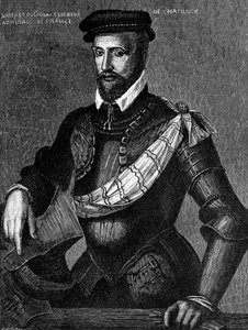 Gaspard de Coligny, Seigneur de Chatillon (1519-1572), francia nemes, admirális és a francia vallásháborúk hugenotta vezetőjének portréja, metszet alkotó: William M. Timlin