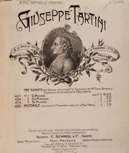 Giuseppe Tartini portréja. A szonáták zenei partitúrájának előképe alkotó: Unbekannter Künstler