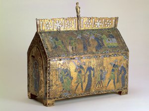 ereklyekoporsó Szent Valéria életének jeleneteivel, Limoges, 1175 körül (fa, réz aranyozás és paszpartu zománc) alkotó: Unbekannt