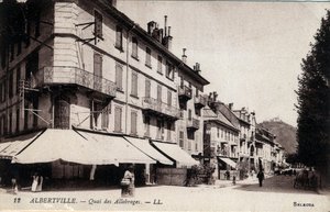 Rhone Alpes, Savoie (73), Albertville: kilátás a Quai des Allobroges-ra - Képeslap 19.-20. század vége alkotó: William M. Timlin