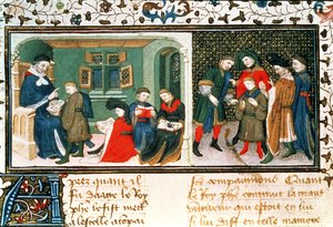 Roy 17 E III f.209r Mester és tanítványok, Bartholomaeus Anglicus „Des Proprietez des Choses” című művéből (vellum) alkotó: Unbekannter Künstler