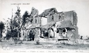 A templom romjai Frise faluban, Somme, Franciaország 1914-1918 (képeslap) alkotó: Unbekannter Künstler