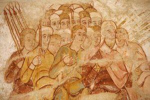 Saint-Savin apátság festménye: Ábrahám és követői harcolnak, Saint-Savin-sur-Gartempe, Franciaország alkotó: Unbekannt